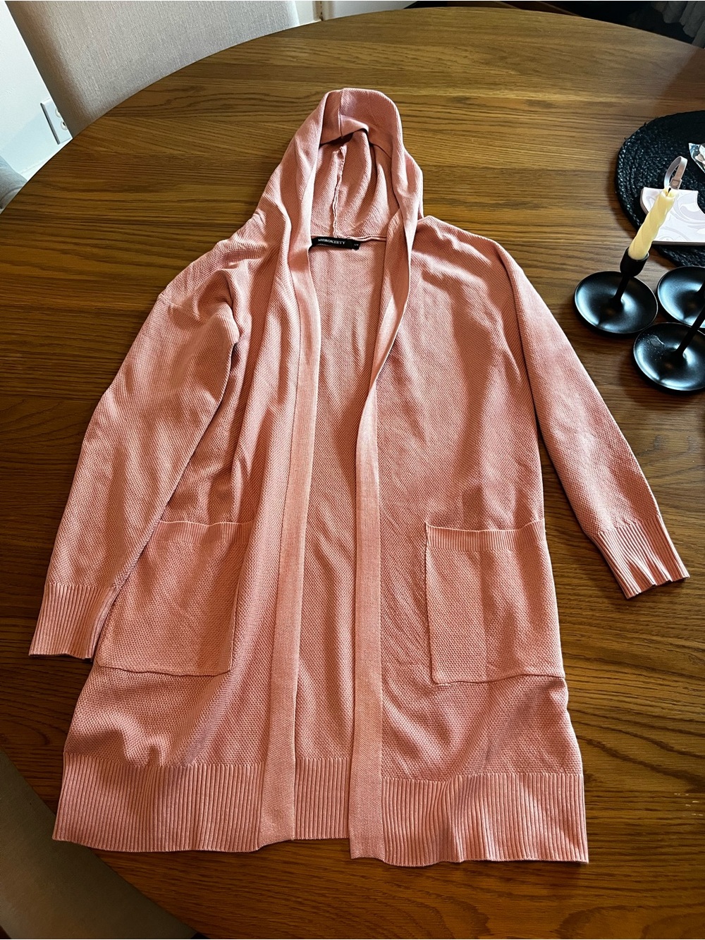 Hooded Open-Front Robe Cardigan in Dusty Rose